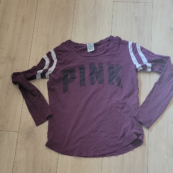 PINK Victoria's Secret Tops - PINK Victoria's Secret Long Sleeve Tee - Purple and Black